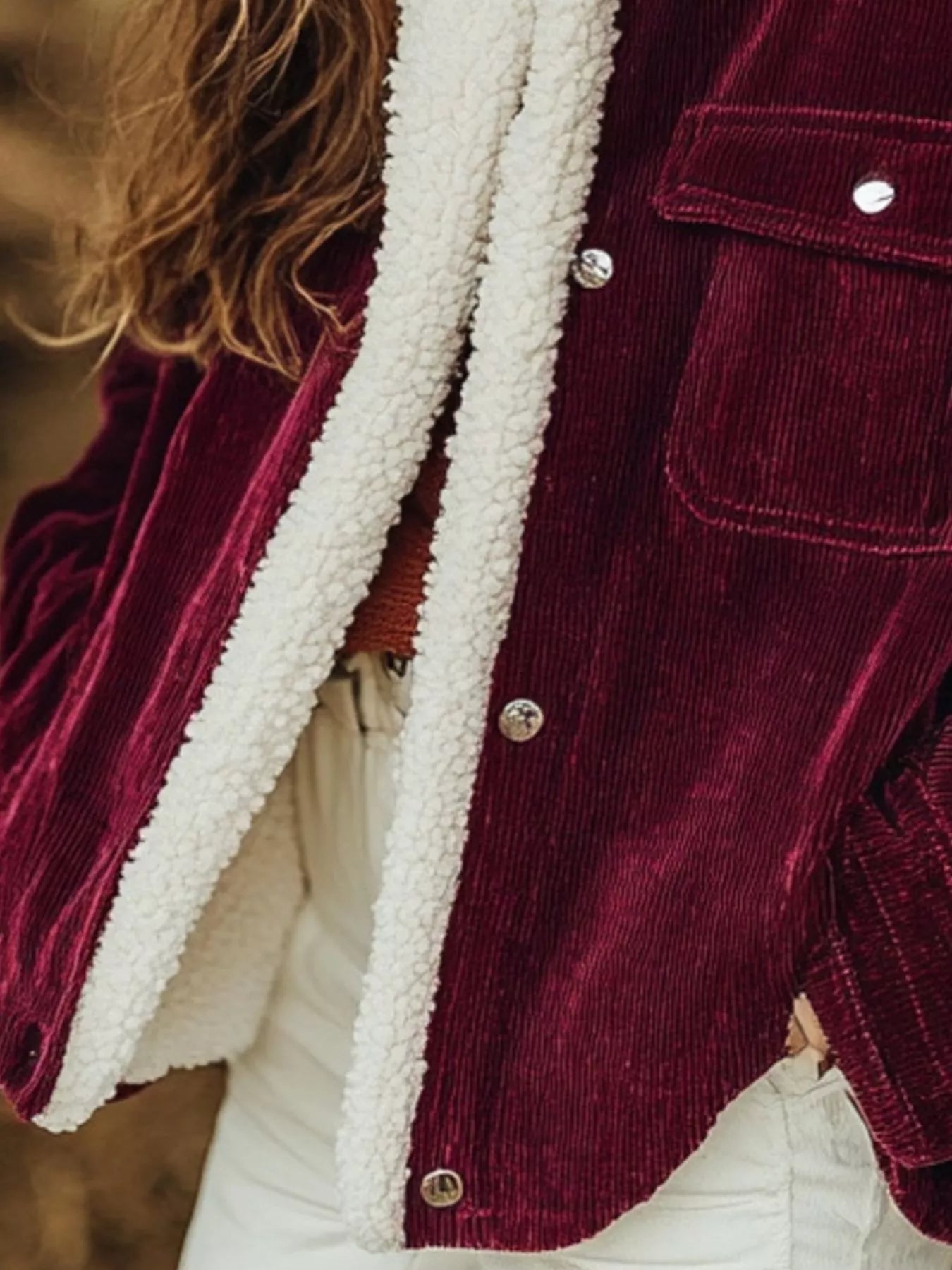 Sherpa Collar Corduroy Button-Up Jacket