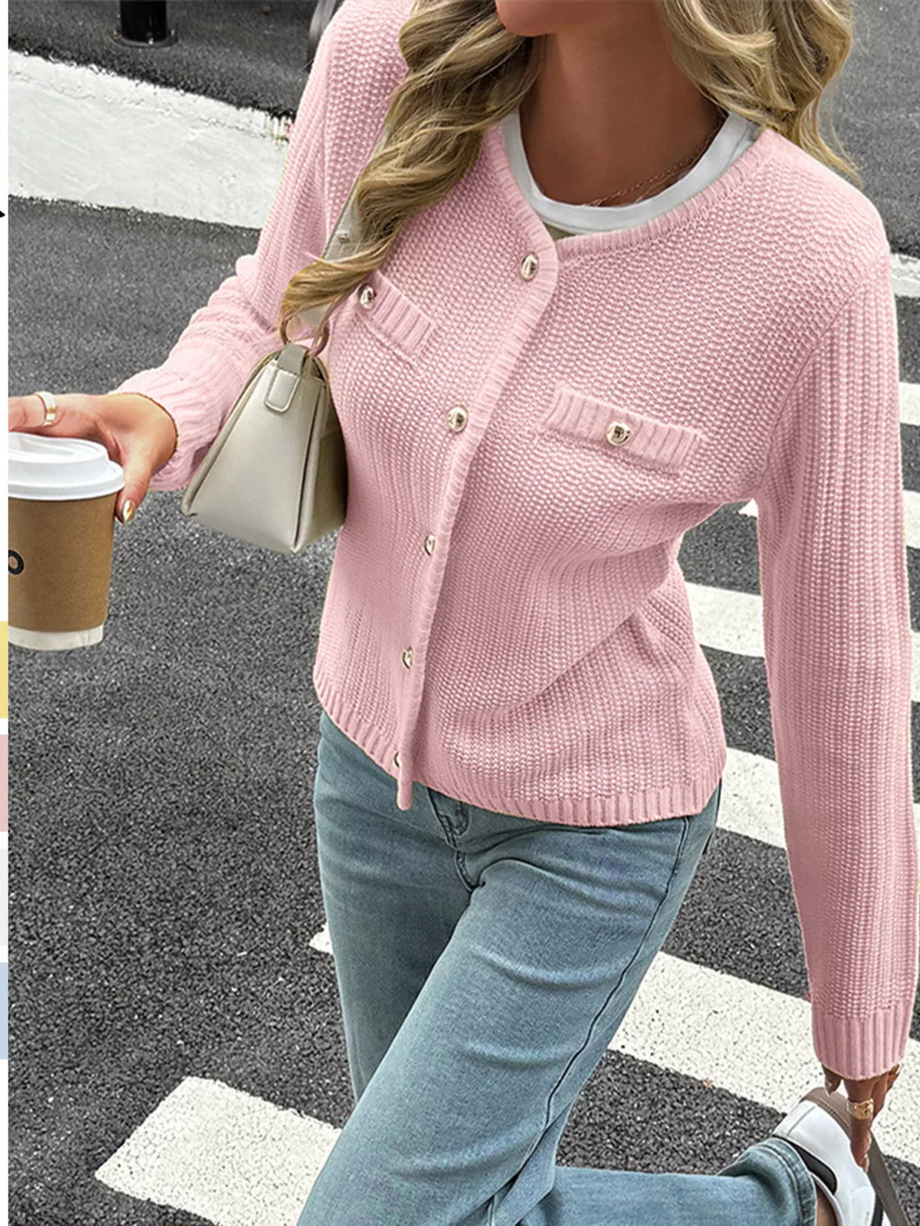 Button-Front Ribbed Long Sleeve Cardigan