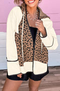 Drawstring Leopard Long Sleeve Hooded Jacket