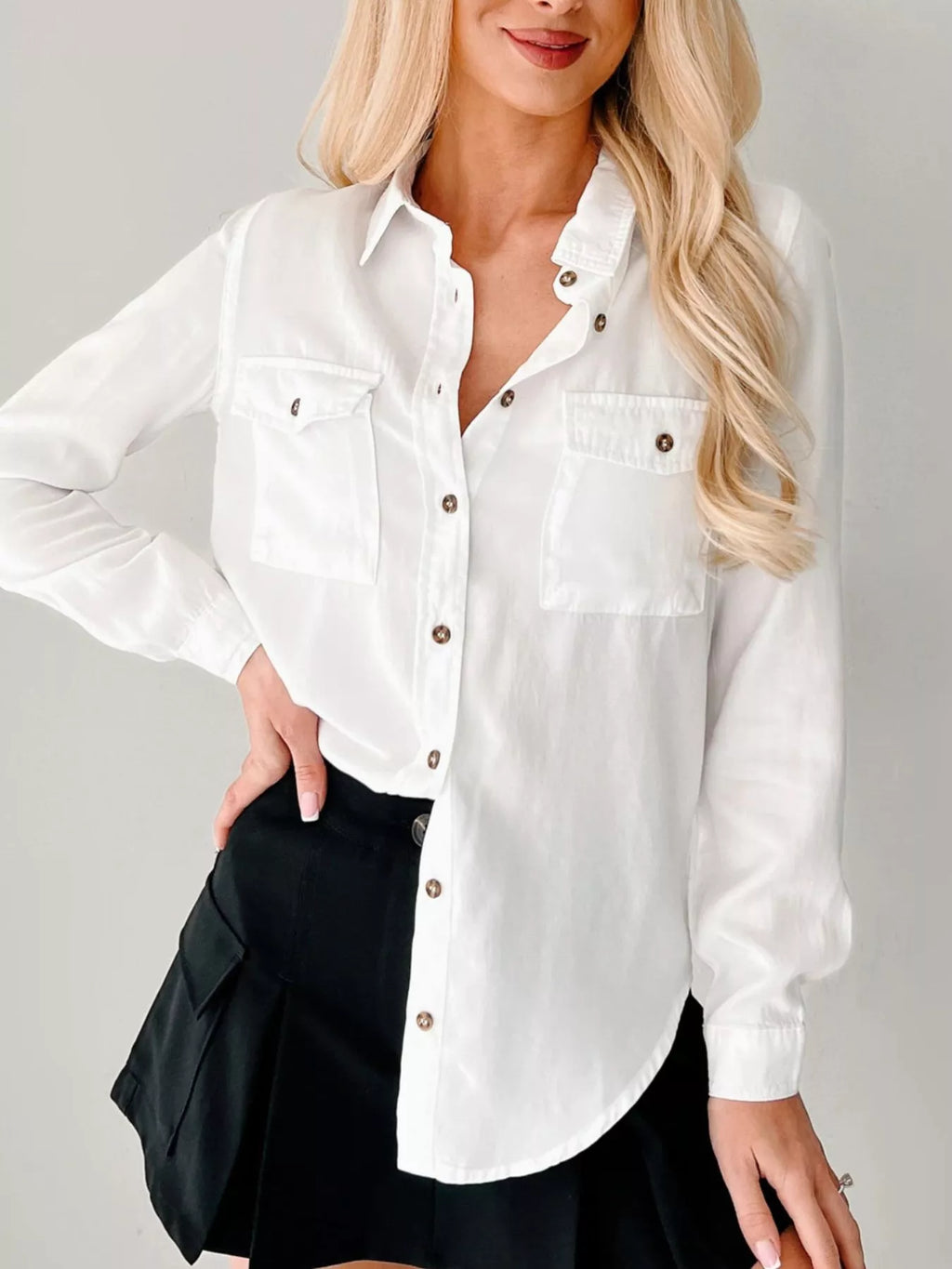 Button-Down Collared Neck Denim Shirt