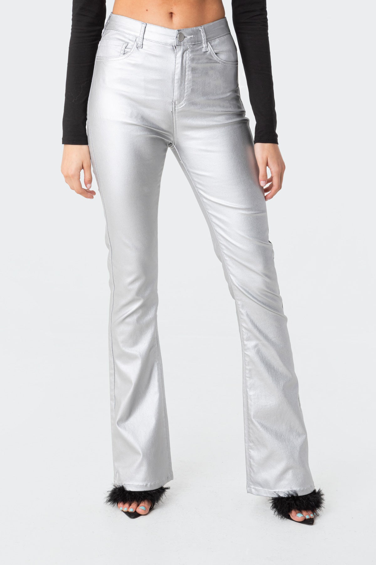 Luna Faux Leather Mid Rise Flared Jeans