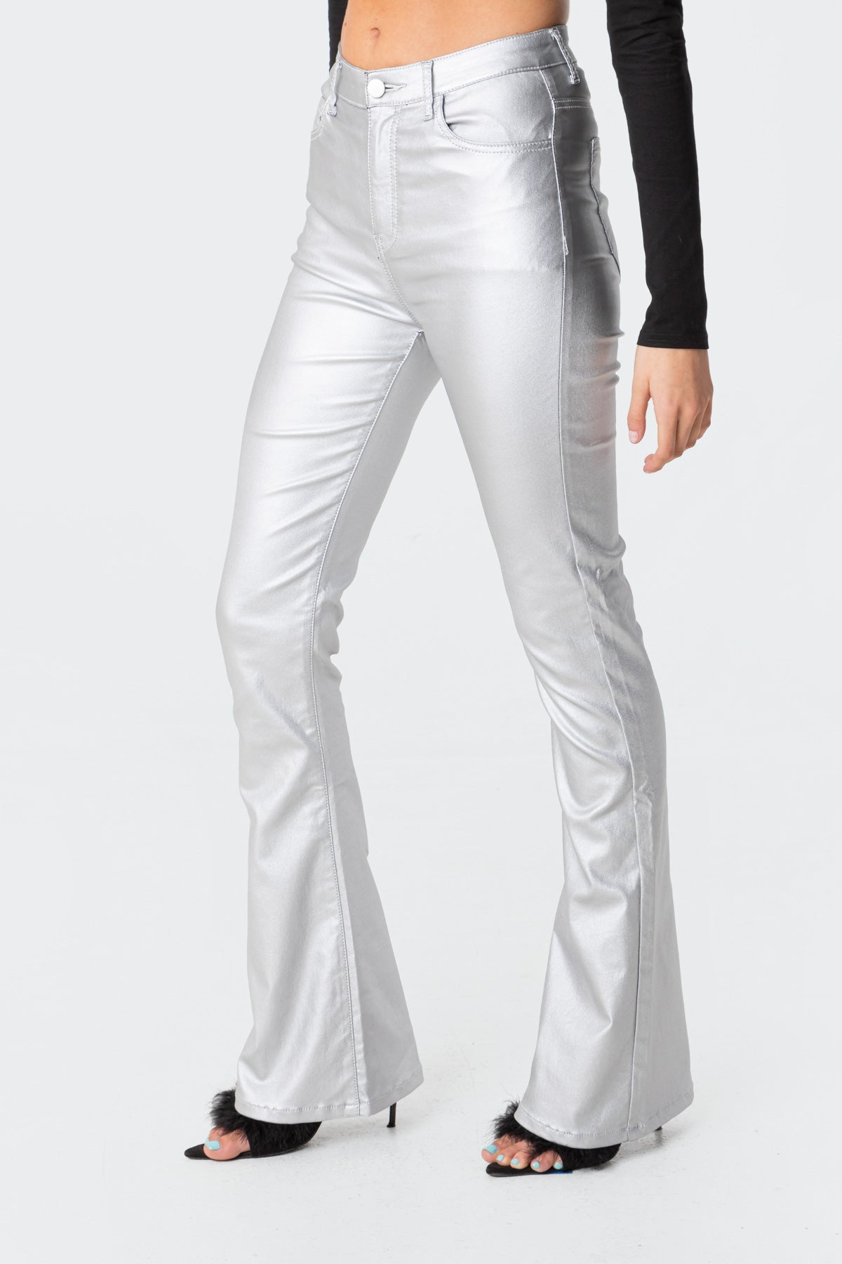 Luna Faux Leather Mid Rise Flared Jeans