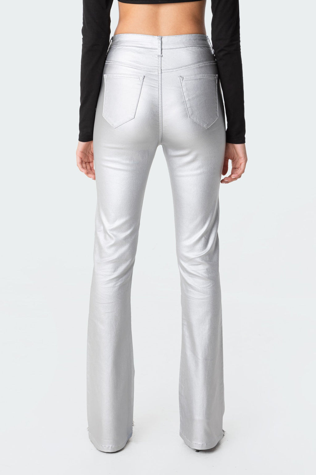 Luna Faux Leather Mid Rise Flared Jeans