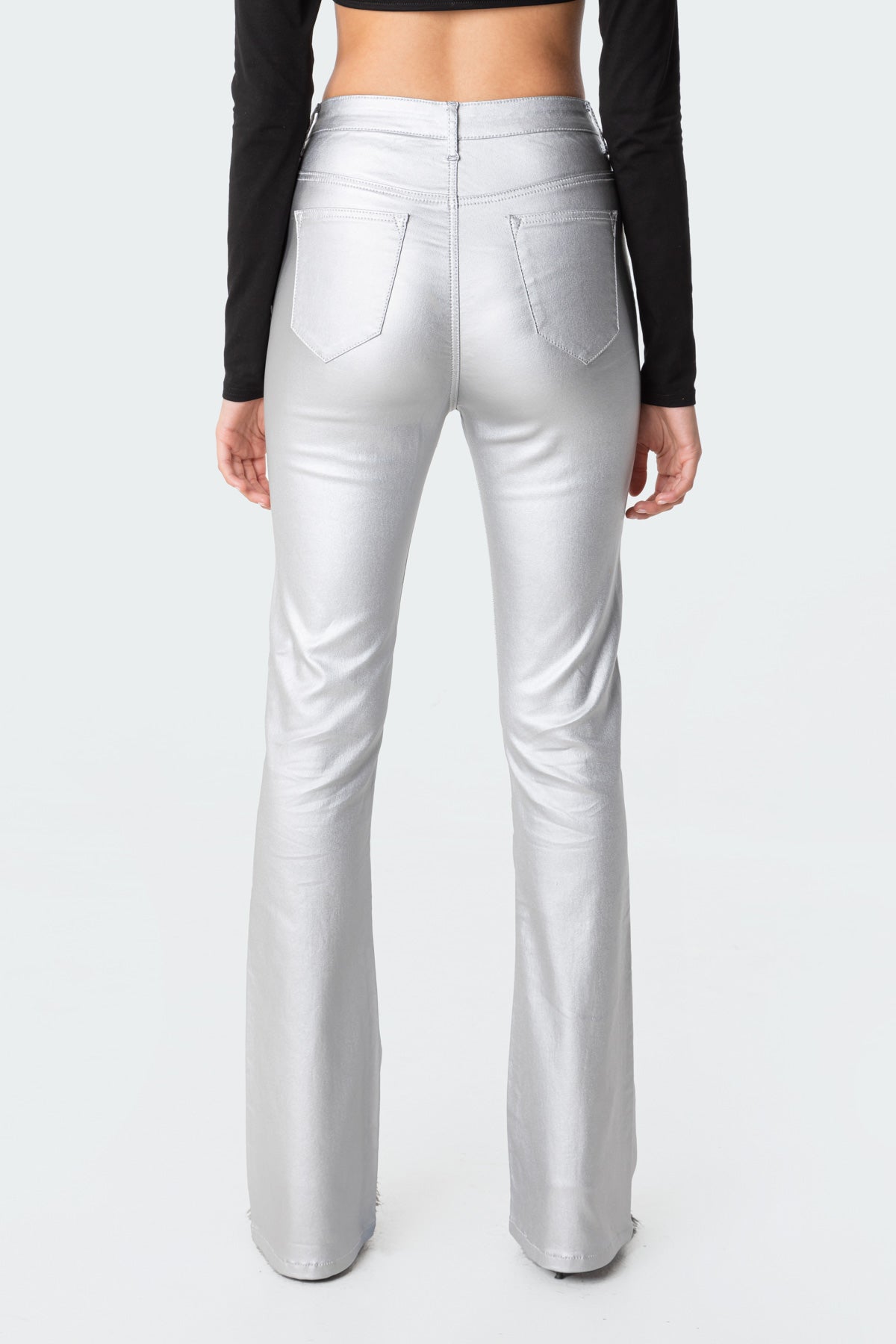 Luna Faux Leather Mid Rise Flared Jeans
