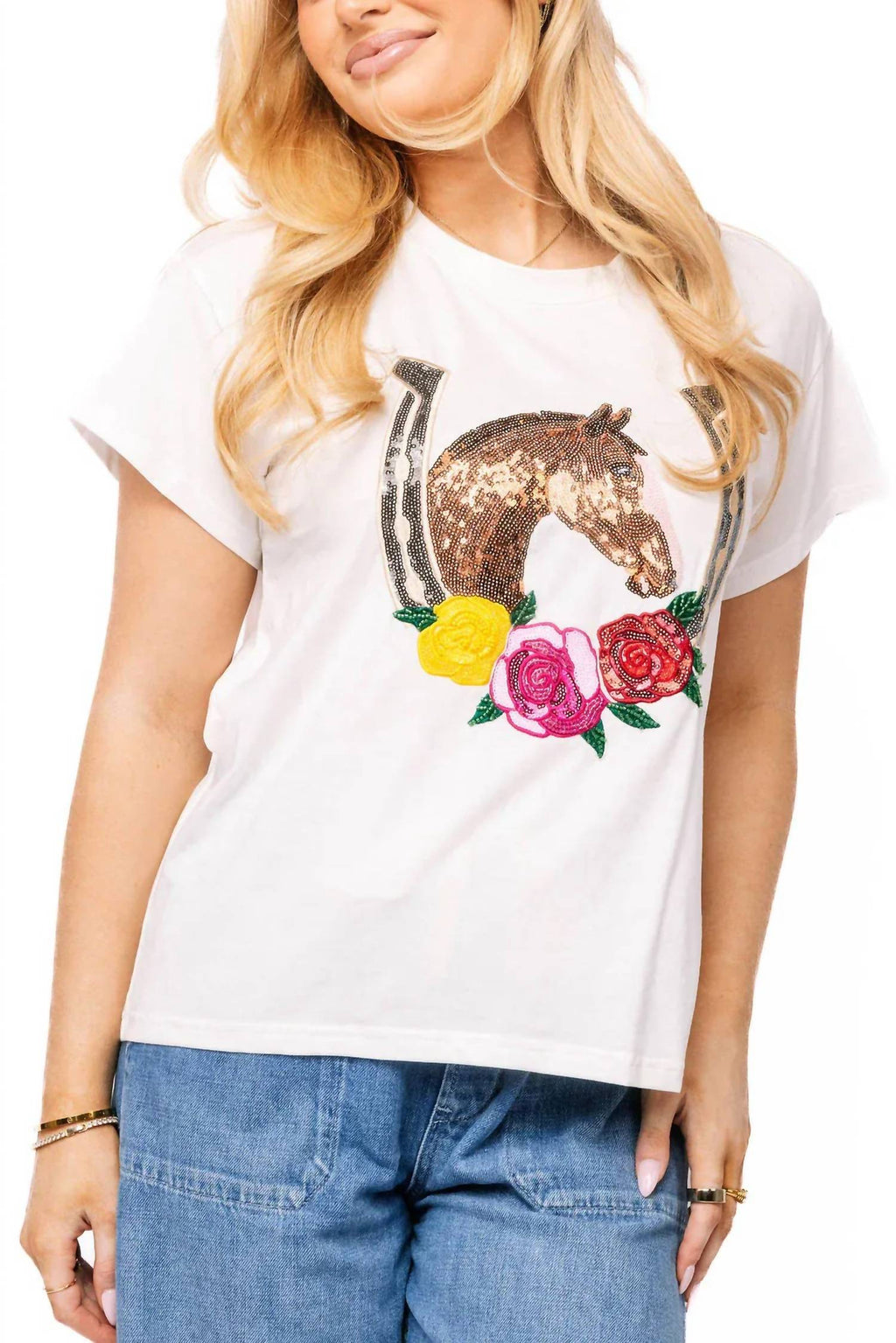 Queen Of Sparkles - Horse & Rose Horse Shoe Tee
