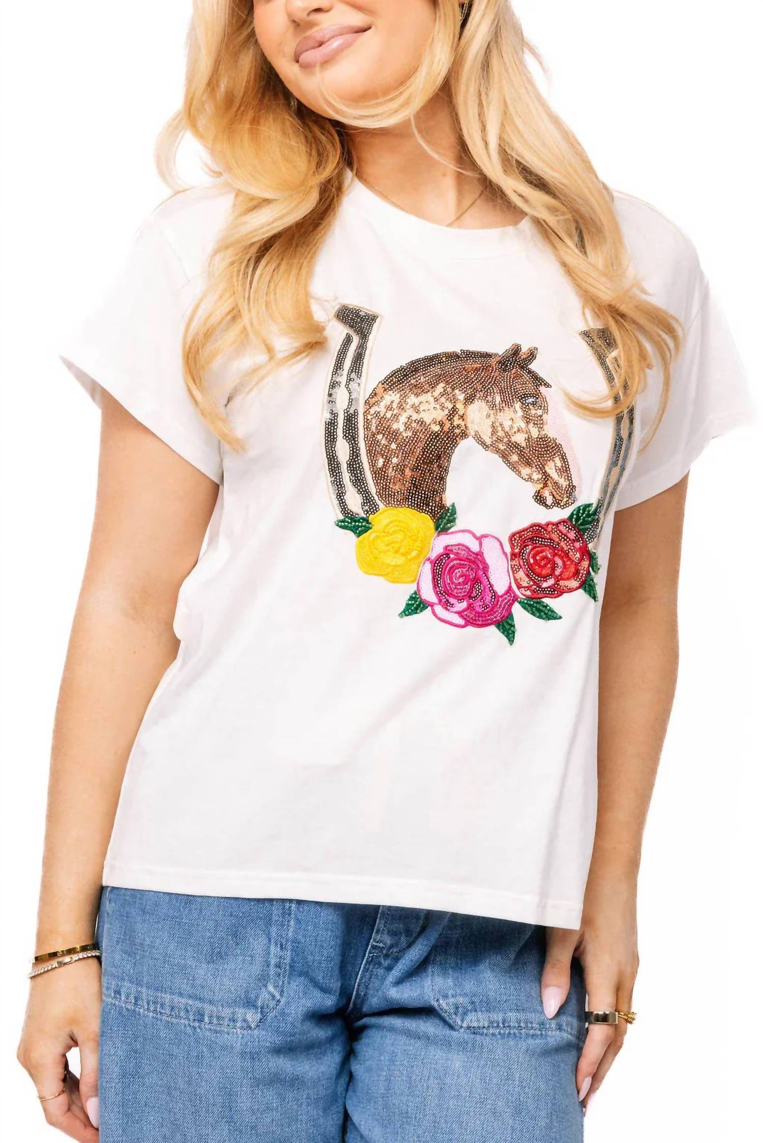 Queen Of Sparkles - Horse & Rose Horse Shoe Tee