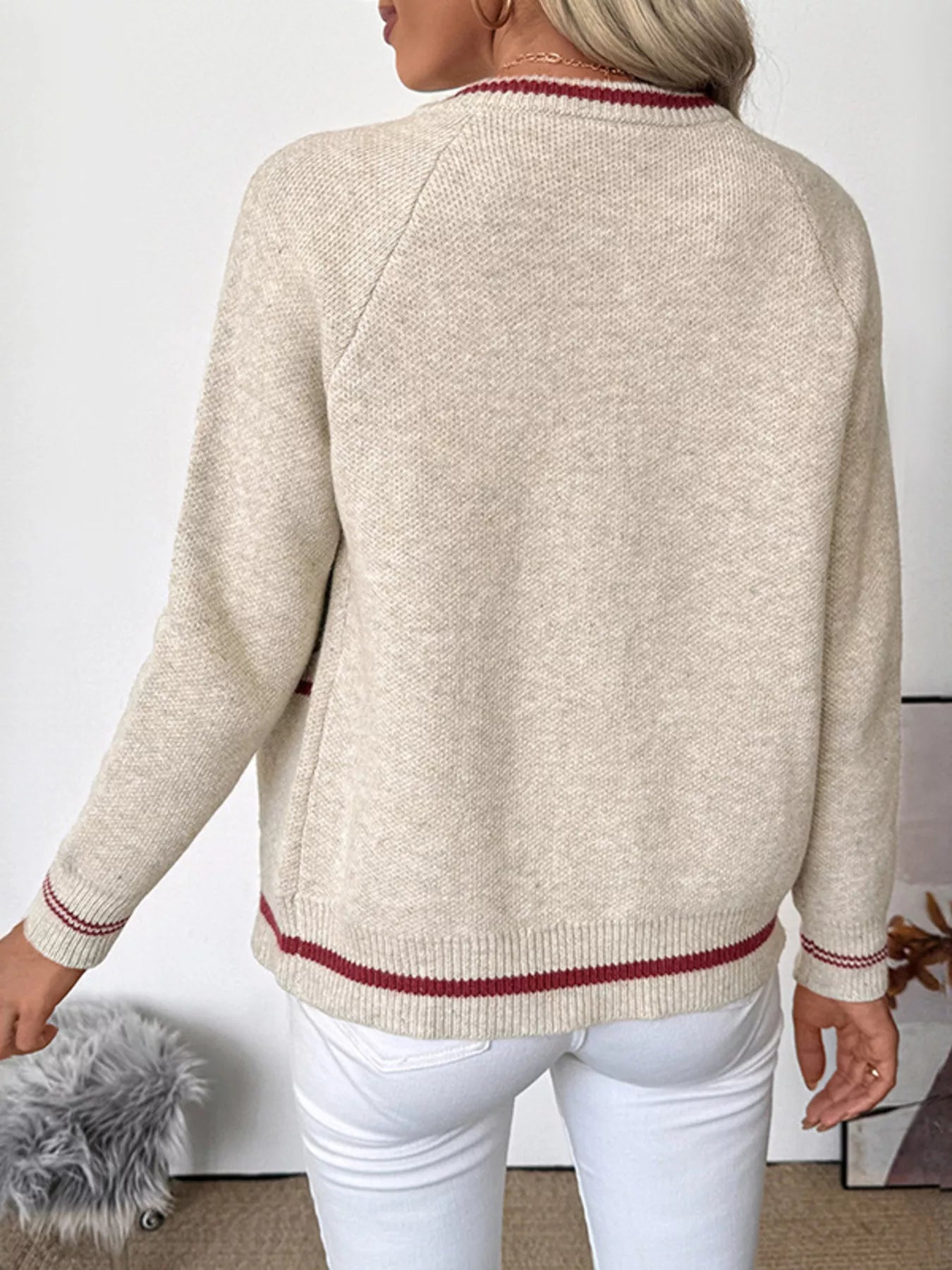 Zip-Up Contrast Trim Cardigan