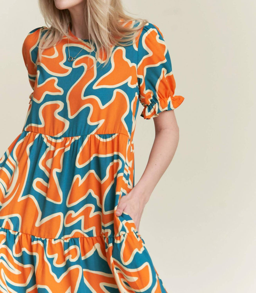 Jade By Jane - Beautiful Chaos Tiered Short Sleeve A-line Midi Dress