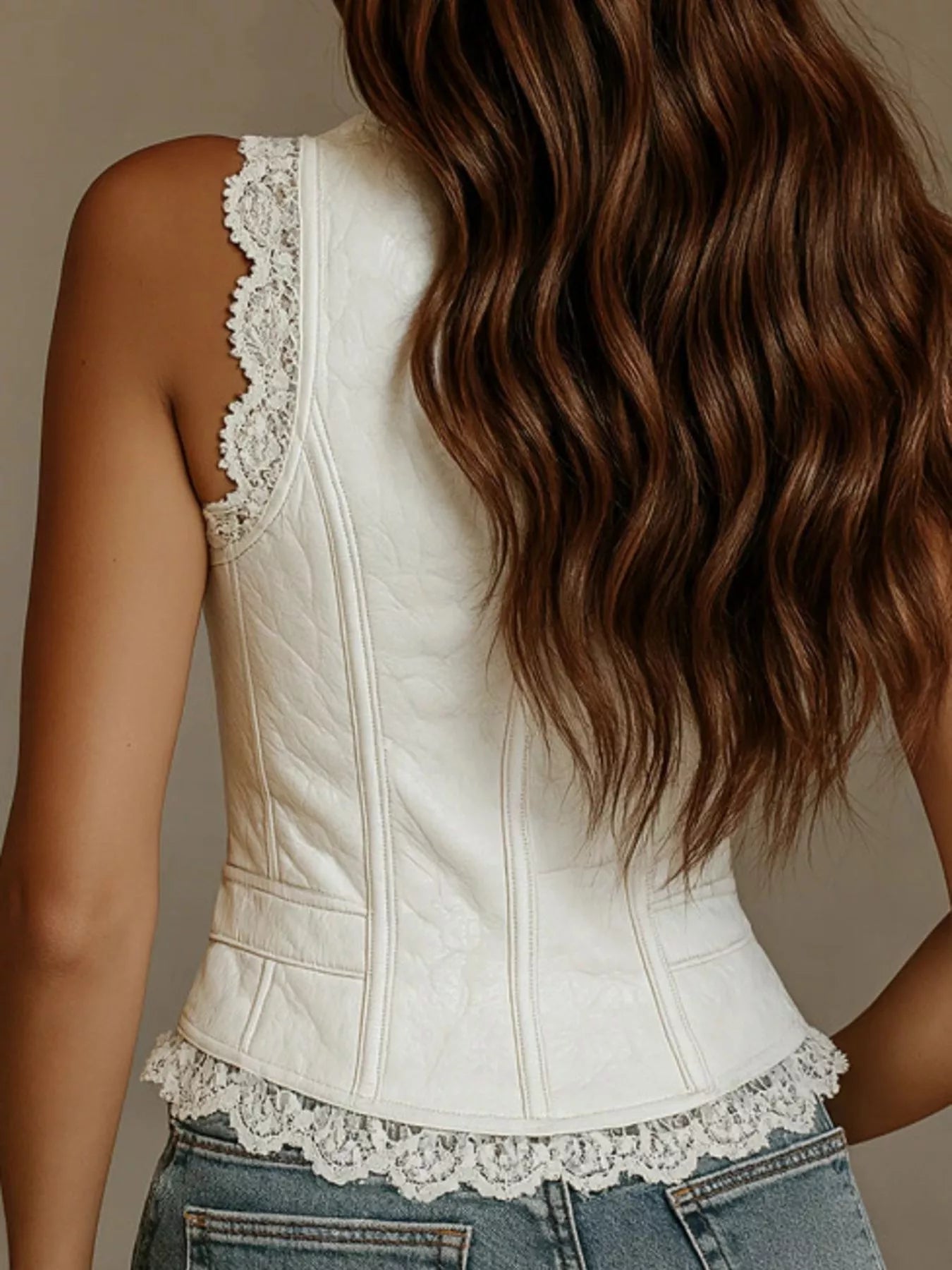 Lace Trim Button-Down Vest Coat