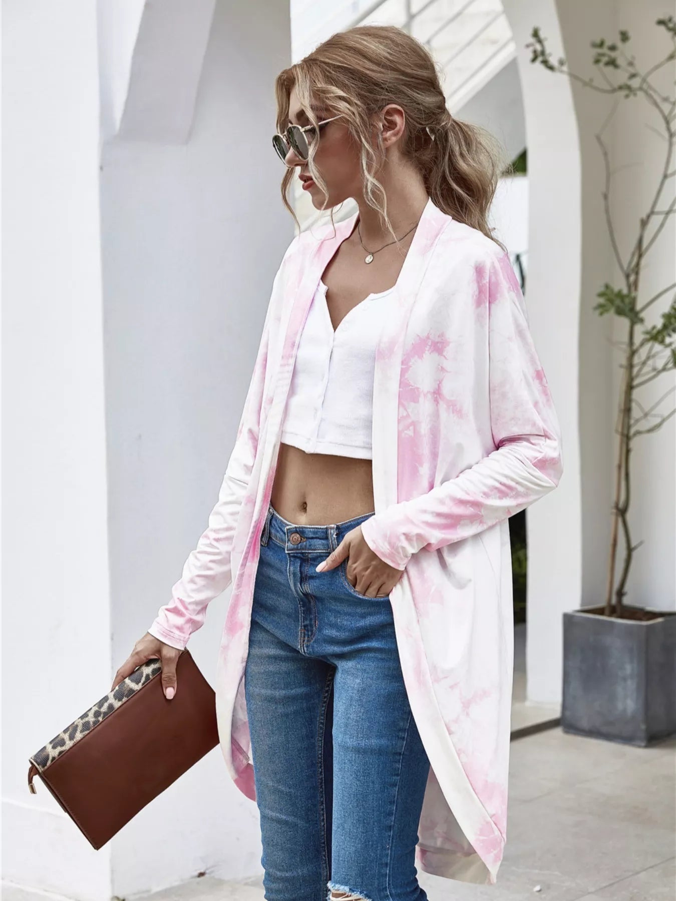 Tie-Dye Oversized Open Front Cardigan