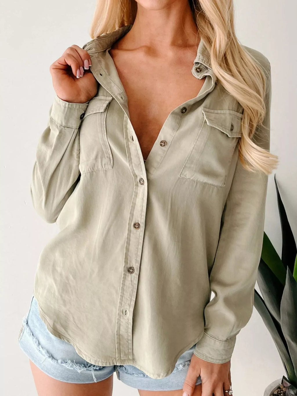 Button-Down Collared Neck Denim Shirt