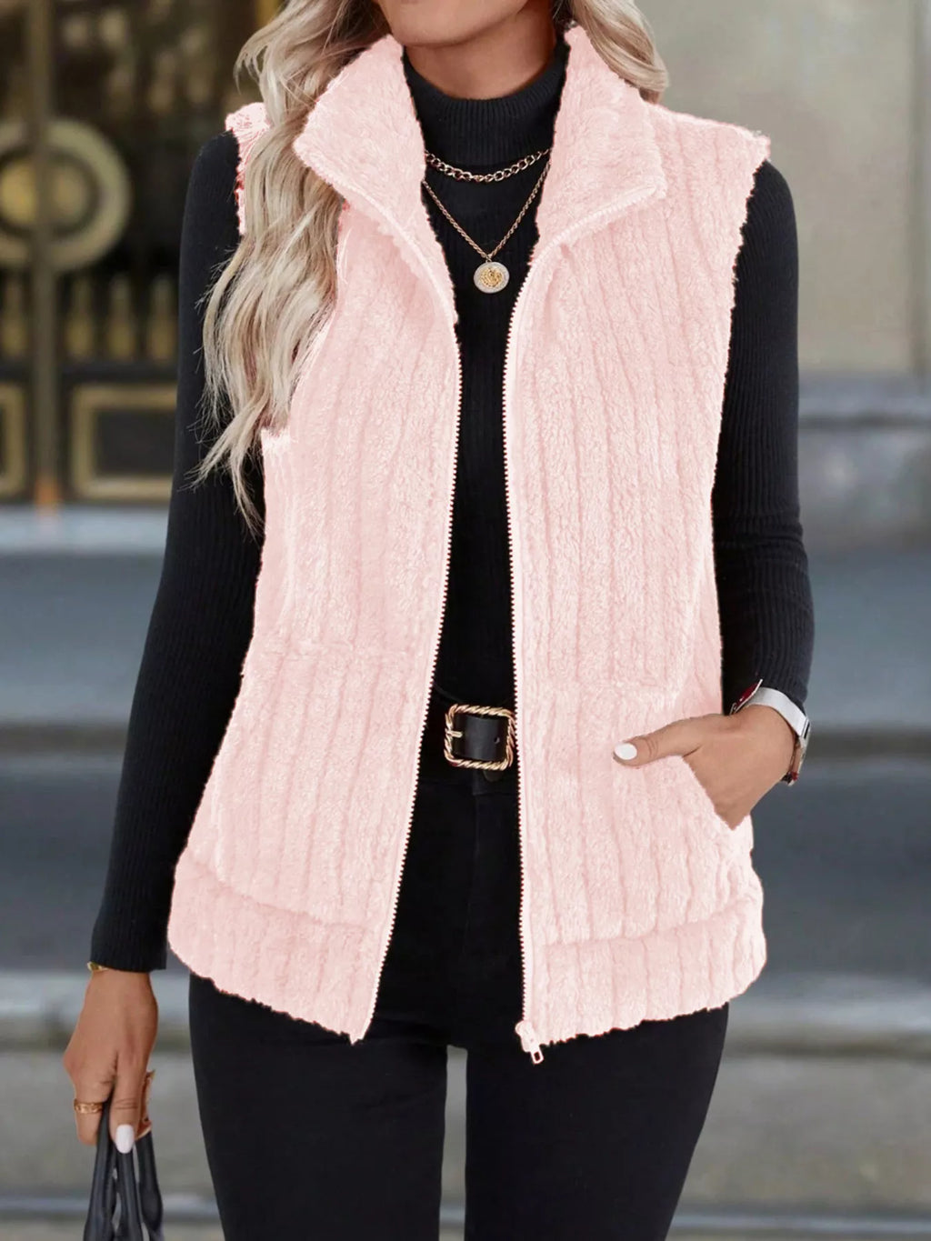 Full Size Fleece Zip-Up Vest Coat Plus Size