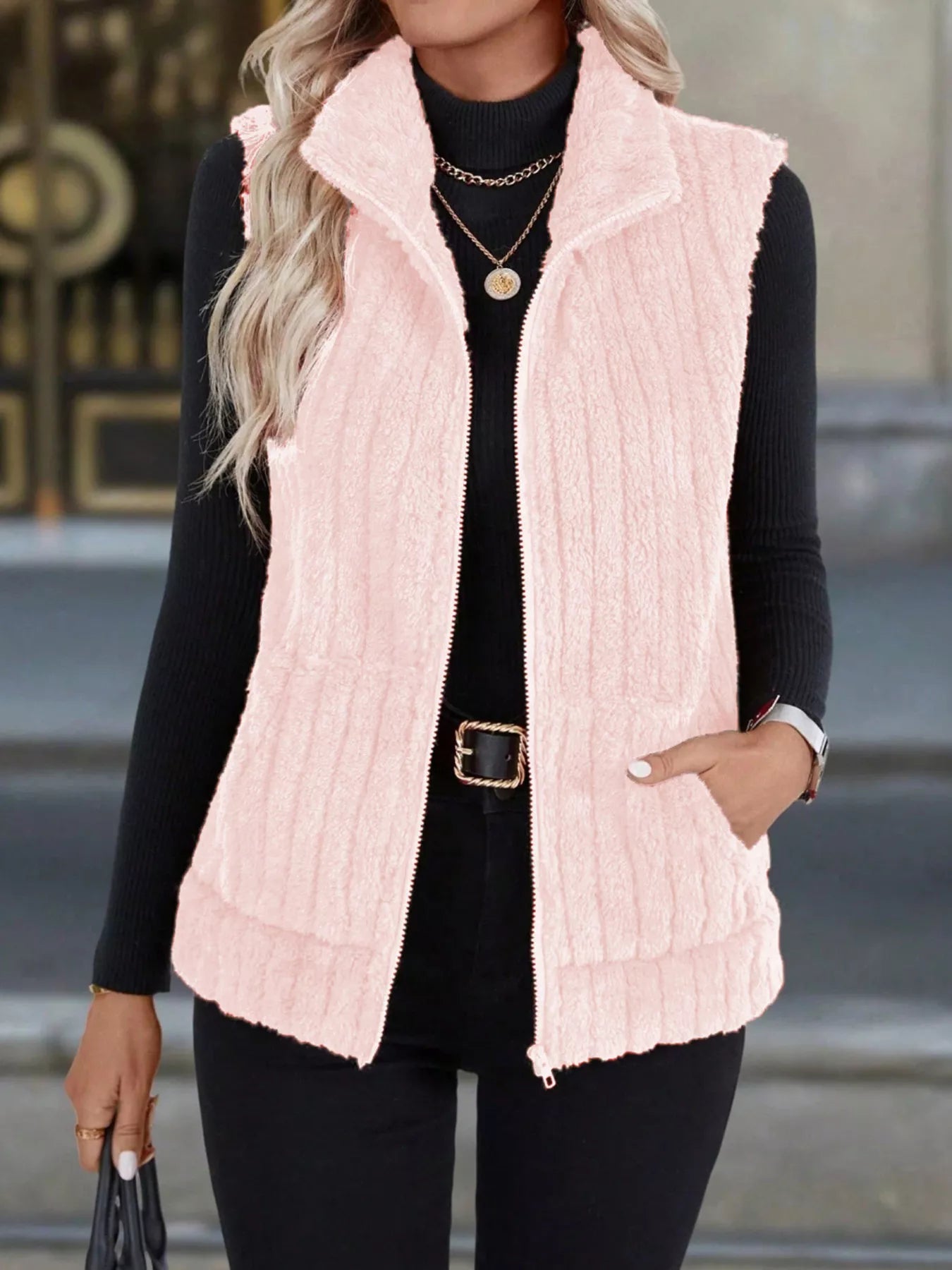 Full Size Fleece Zip-Up Vest Coat Plus Size