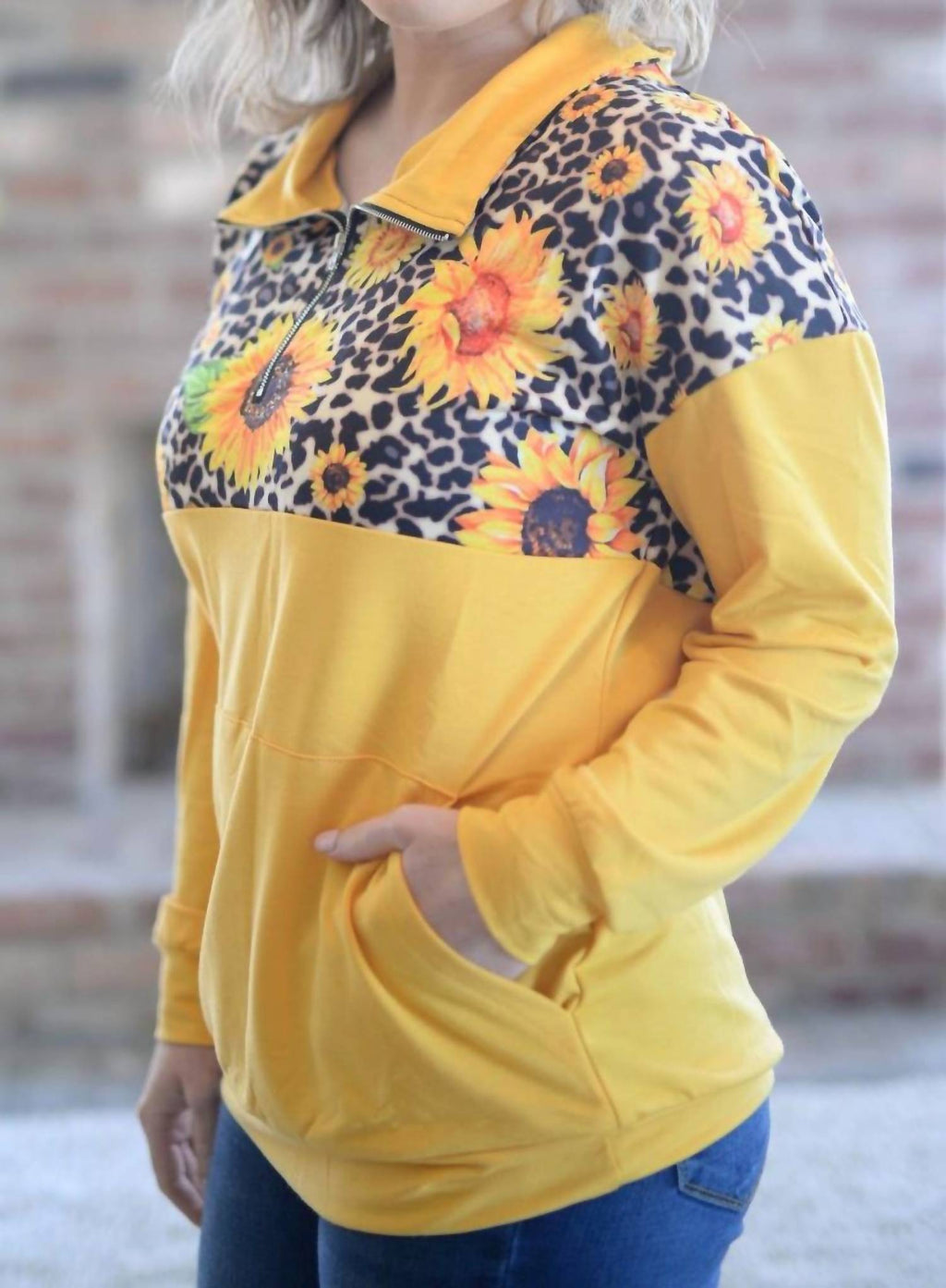 Shirley Stone - Sunflower Zip Up Pullover