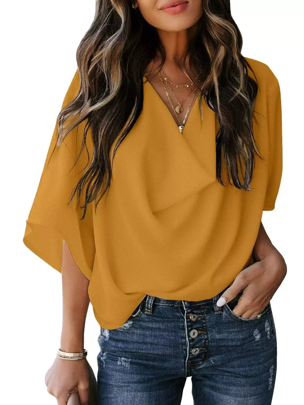 Full Size Half Sleeve Flowy Blouse Plus Size