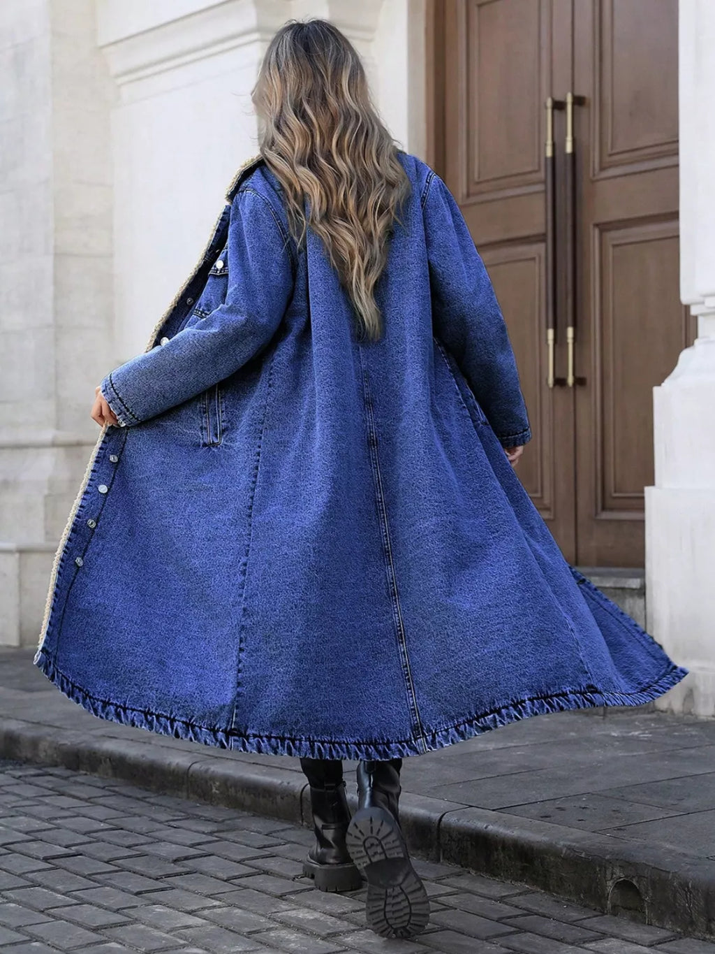 Sherpa Lined Longline Denim Jacket