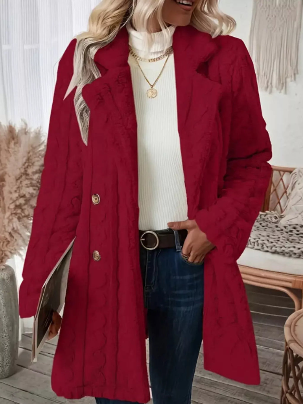 Cozy Faux Shearling Double-Breasted Outerwear