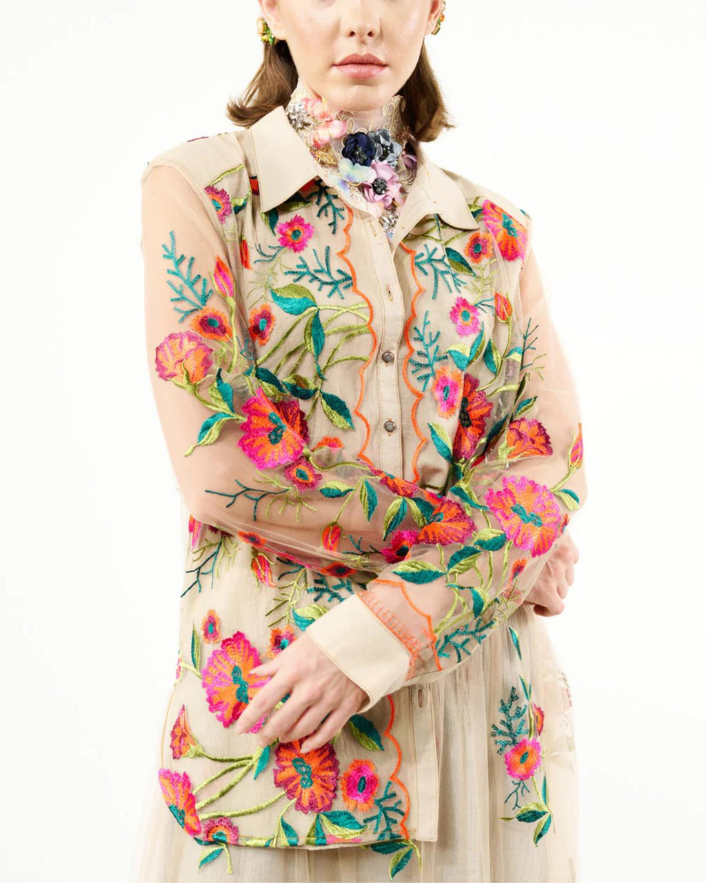 Aratta - Vintage Floral Embroidered Shirt