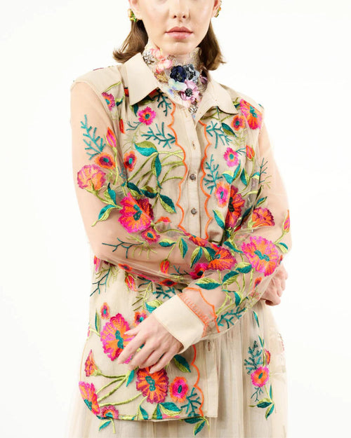 Aratta - Vintage Floral Embroidered Shirt