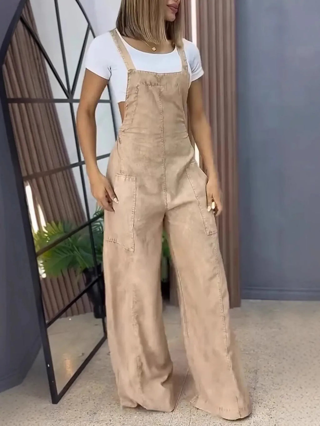 Full Size Wide Leg Washed Denim Overalls Plus Size