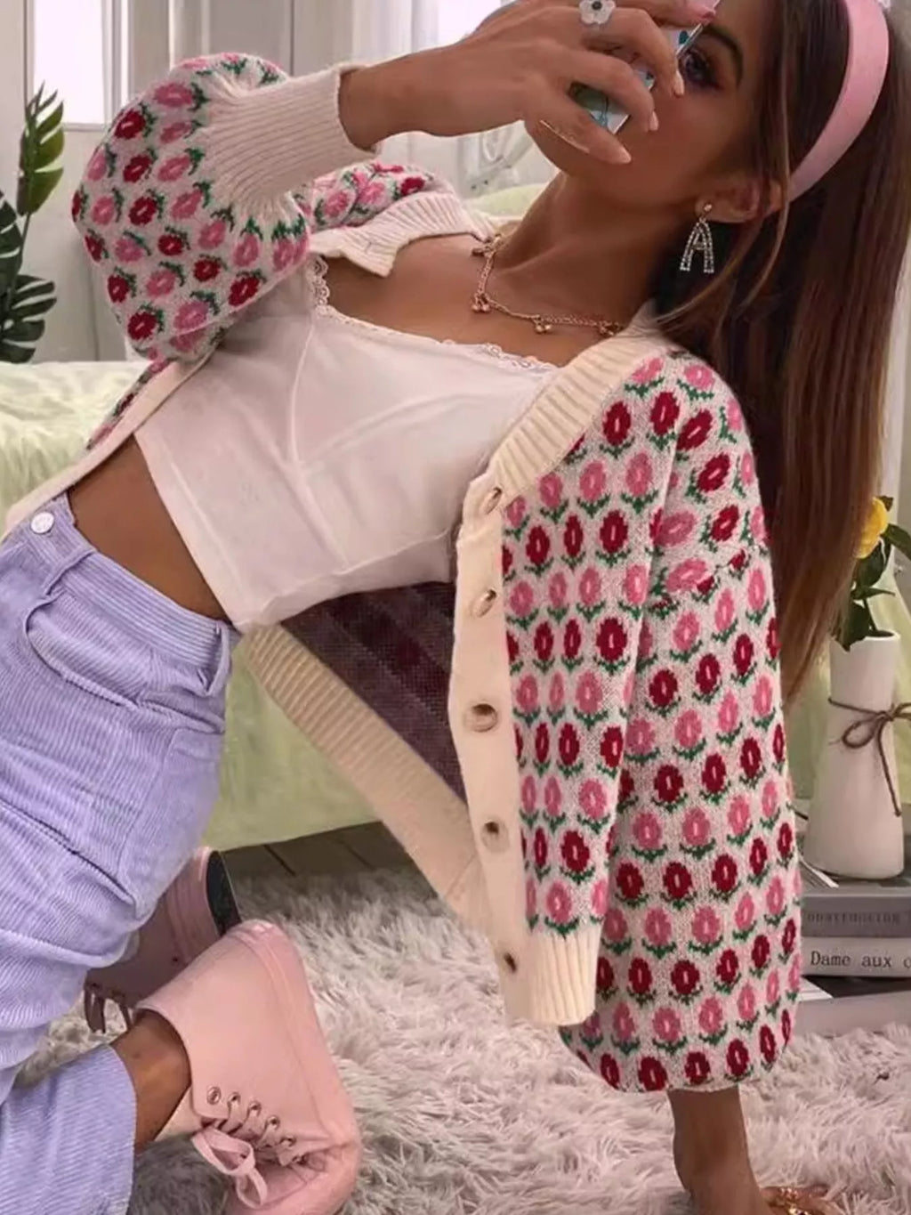 Floral Button Up Long Sleeve Cardigan