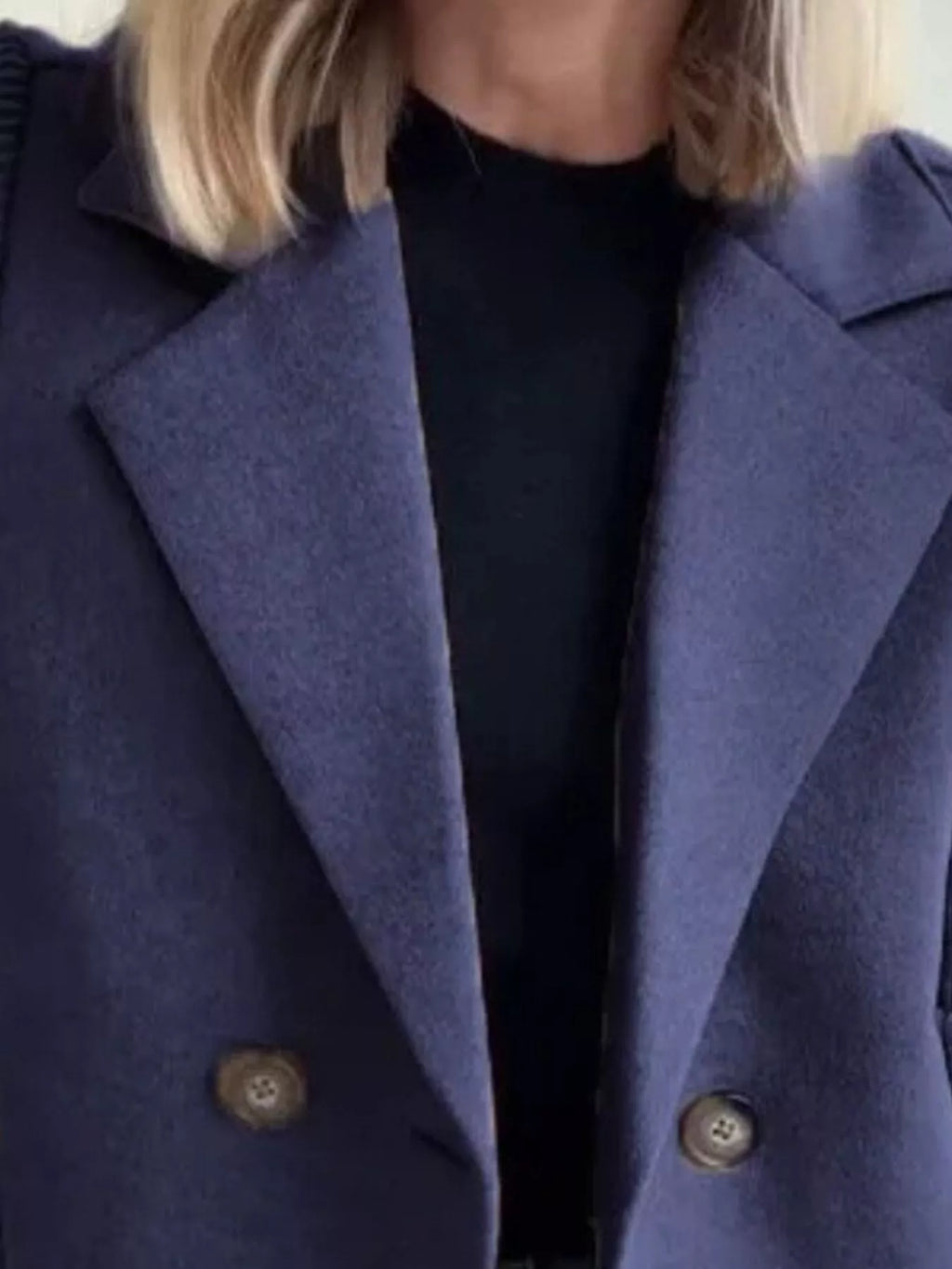 Full Size Knitted Sleeve Wool Blend Double-Breasted Blazer Plus Size