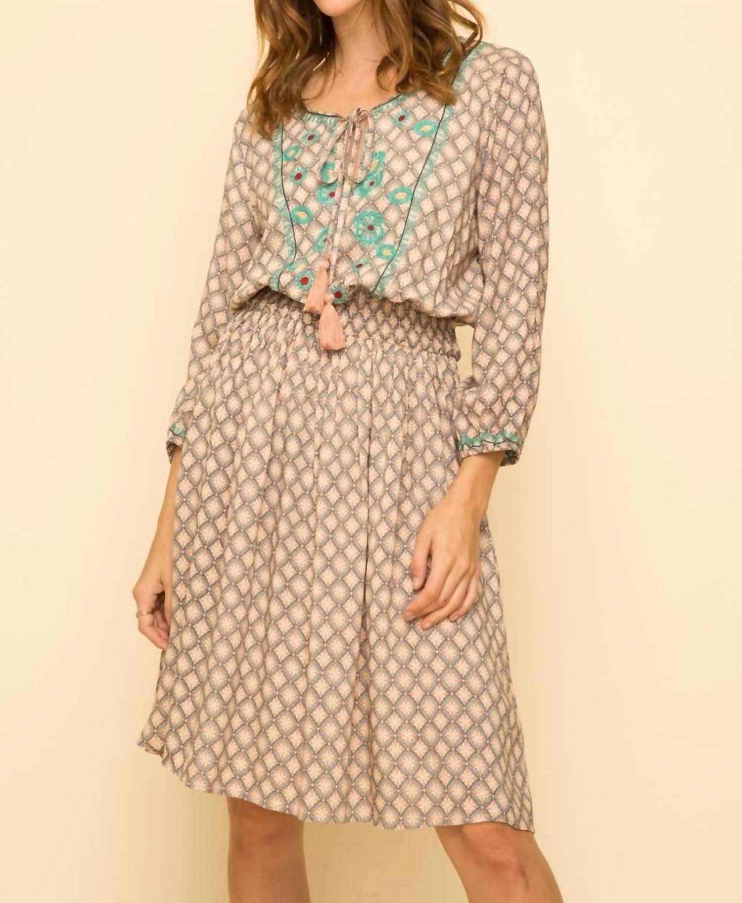 Mystree - Peaceful Breeze Embroidered Printed Dress