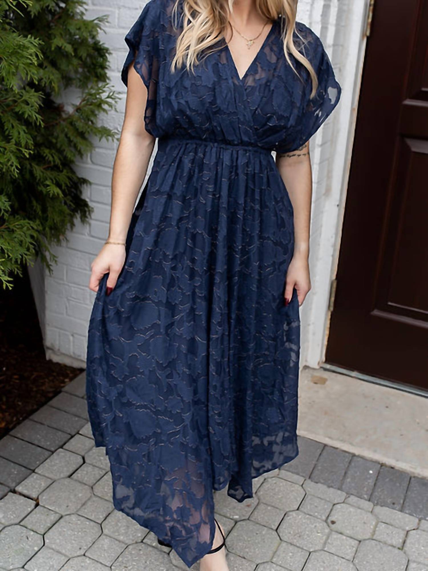 Lovestitch - Devon Foil Jacquard Handkerchief Midi Dress