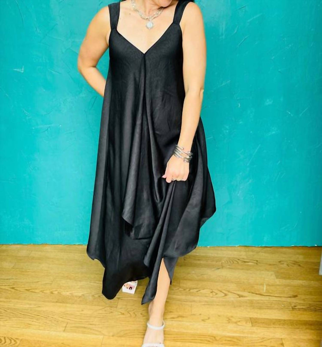 Before You - Textured Satin V-neck Sharkbite Hem Dress