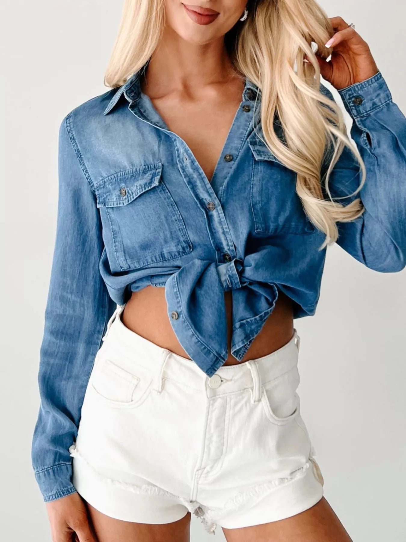Button-Down Collared Neck Denim Shirt