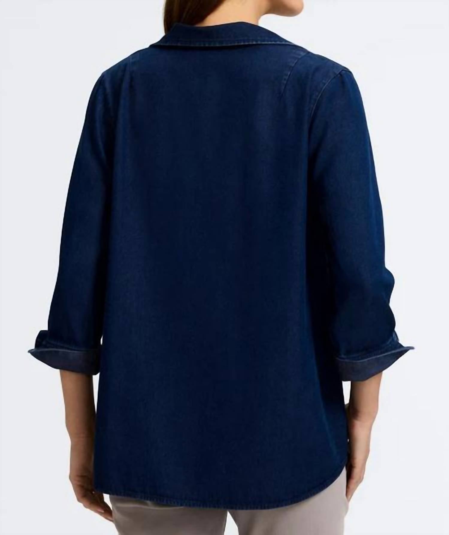 Foxcroft - Agnes Tencel Denim 3/4 Sleeve Popover Shirt