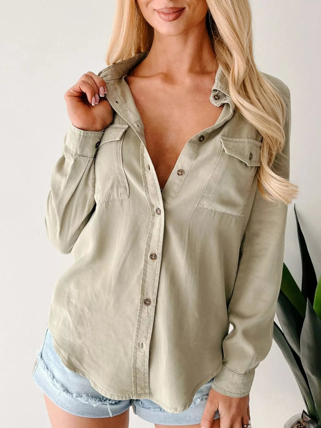 Button-Down Collared Neck Denim Shirt