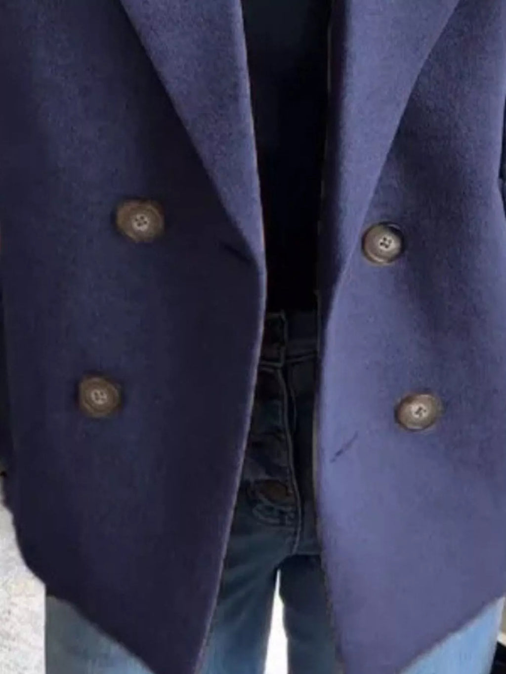 Full Size Knitted Sleeve Wool Blend Double-Breasted Blazer Plus Size