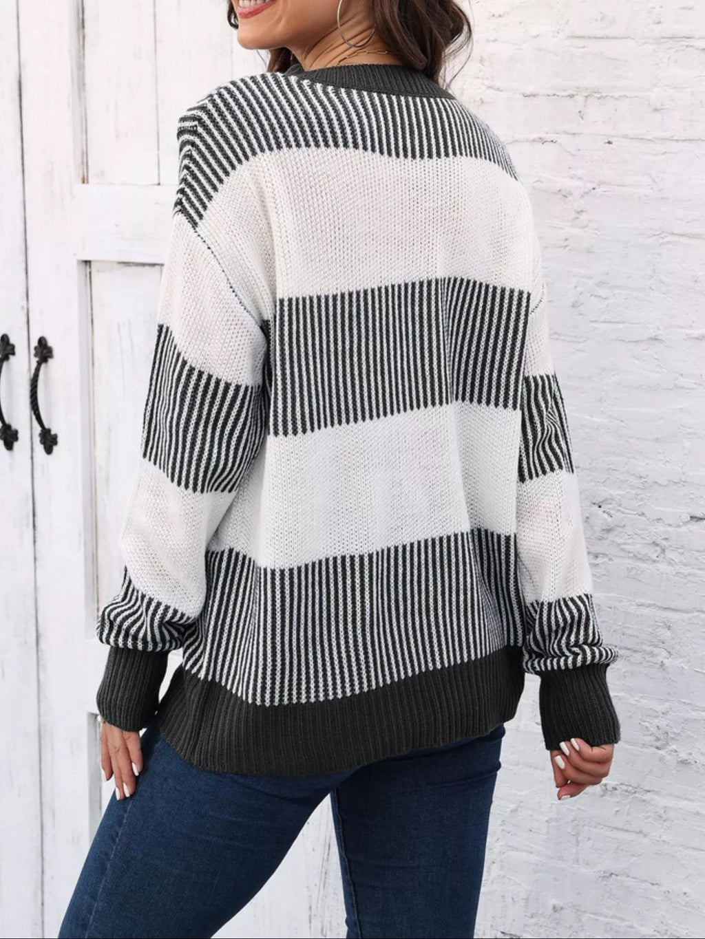 Full Size Color Block Dropped Shoulder Sweater Plus Size