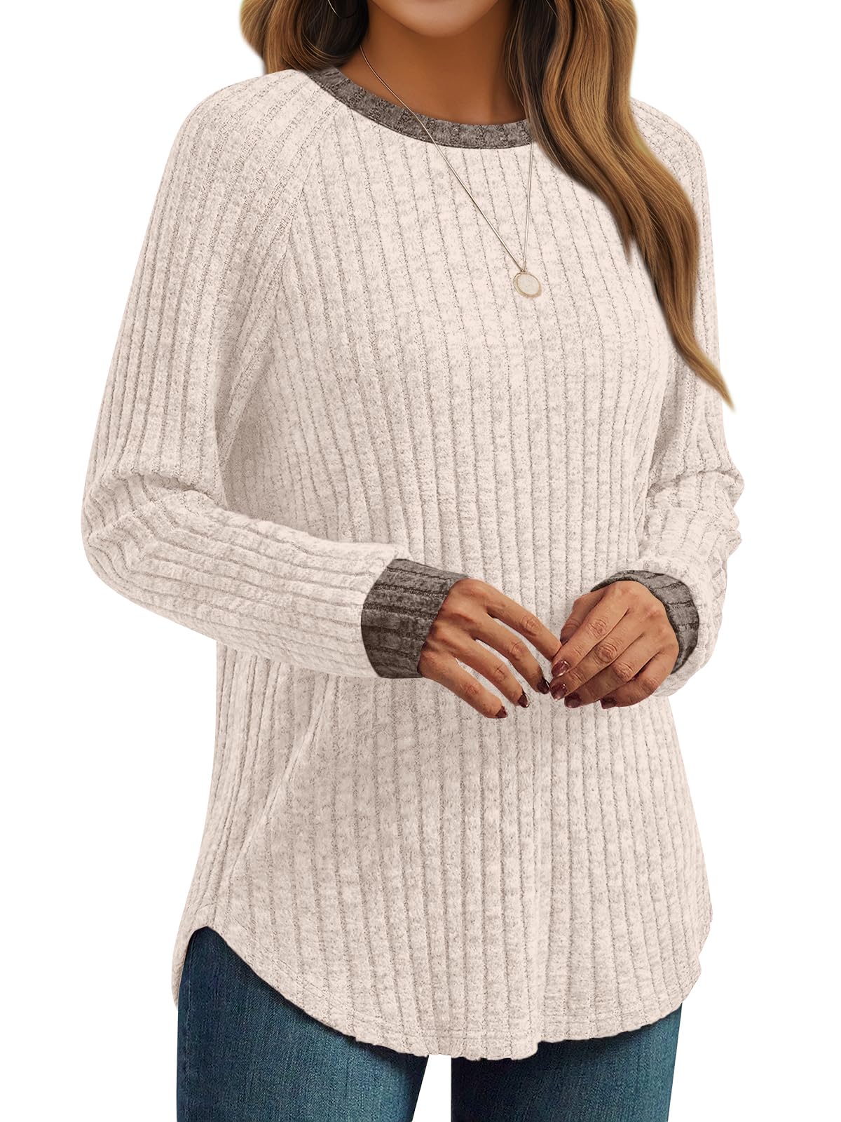 Women's Long Sleeve Tunic Tops - Dressy Casual Color Block Sweaters