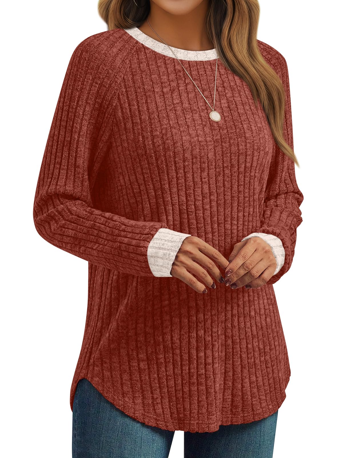Women's Long Sleeve Tunic Tops - Dressy Casual Color Block Sweaters