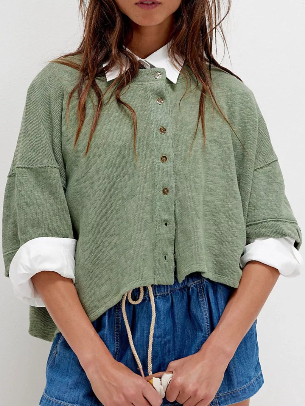 Button-Front Half Sleeve Cardigan