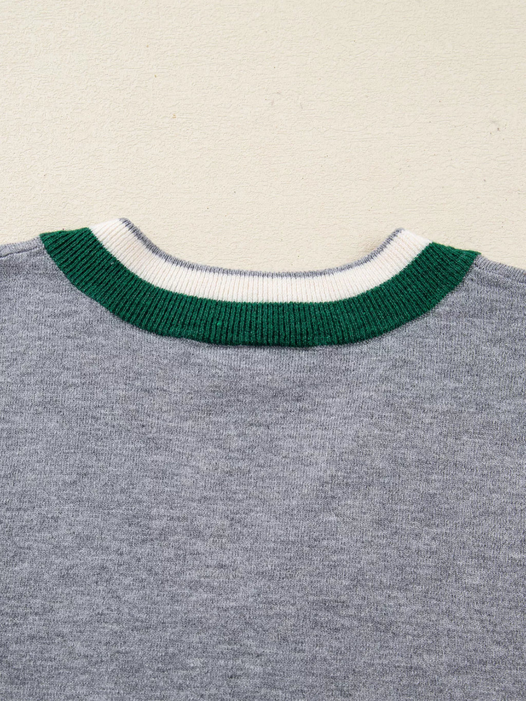 Contrast Striped Trim V Neck Varsity Sweater