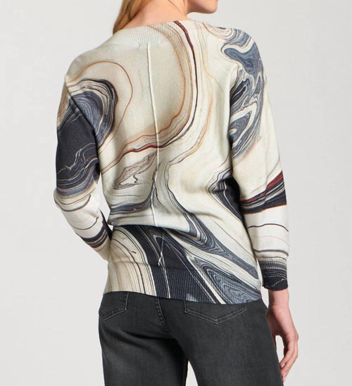 Apny - Sunset Marble Printed V-neck Pullover Top