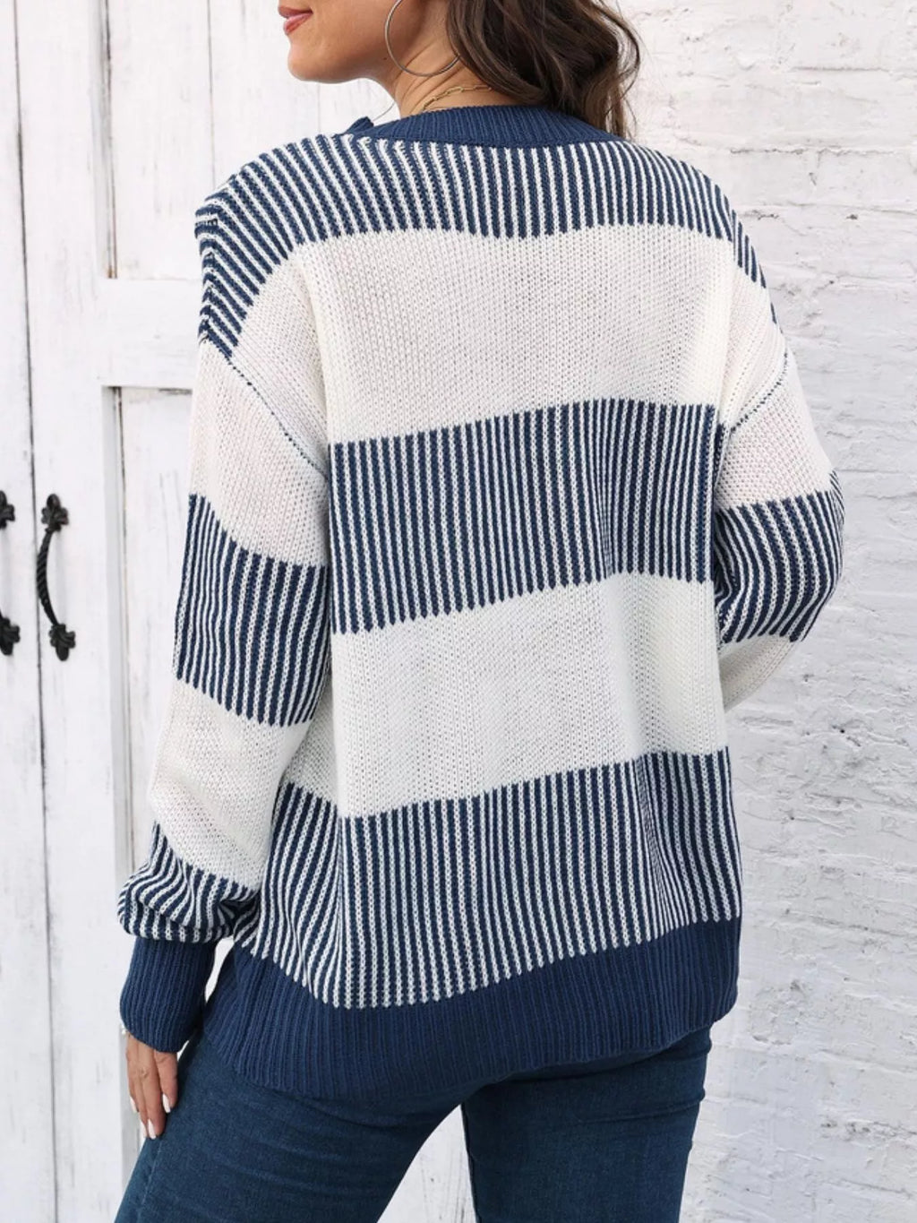 Full Size Color Block Dropped Shoulder Sweater Plus Size