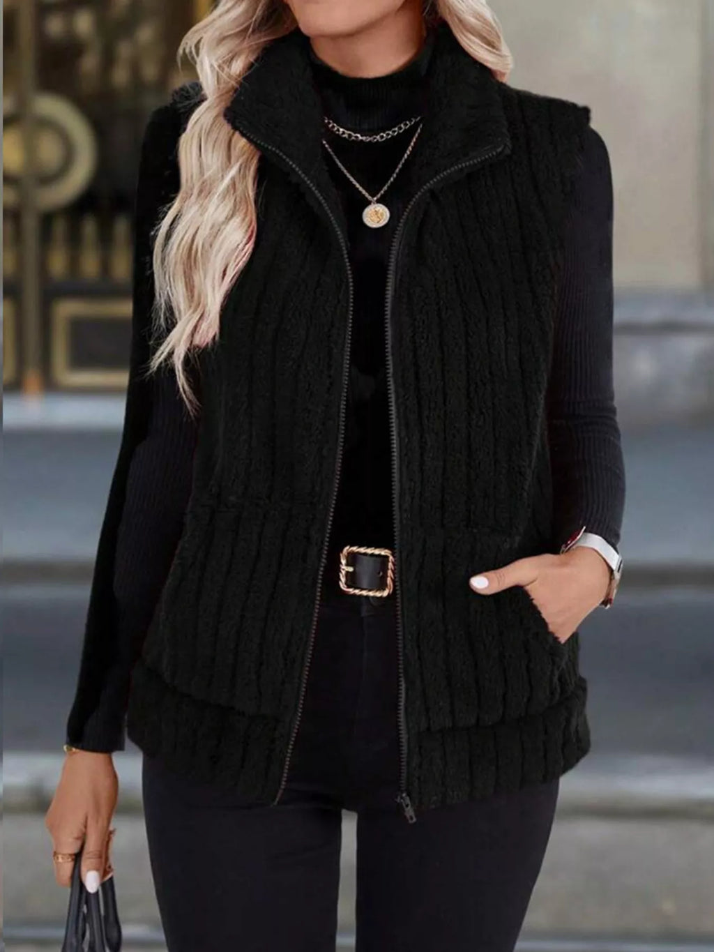 Full Size Fleece Zip-Up Vest Coat Plus Size