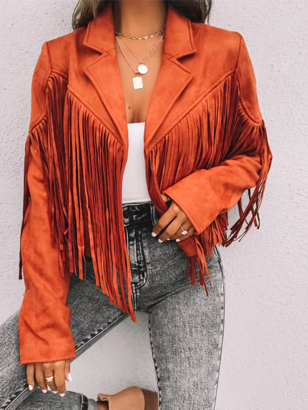Fringe Open Front Cropped Jacket