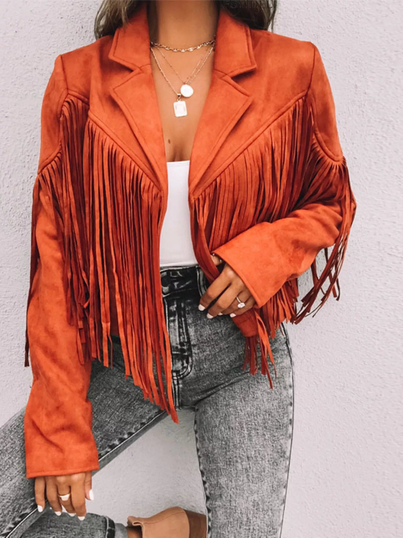 Fringe Open Front Cropped Jacket