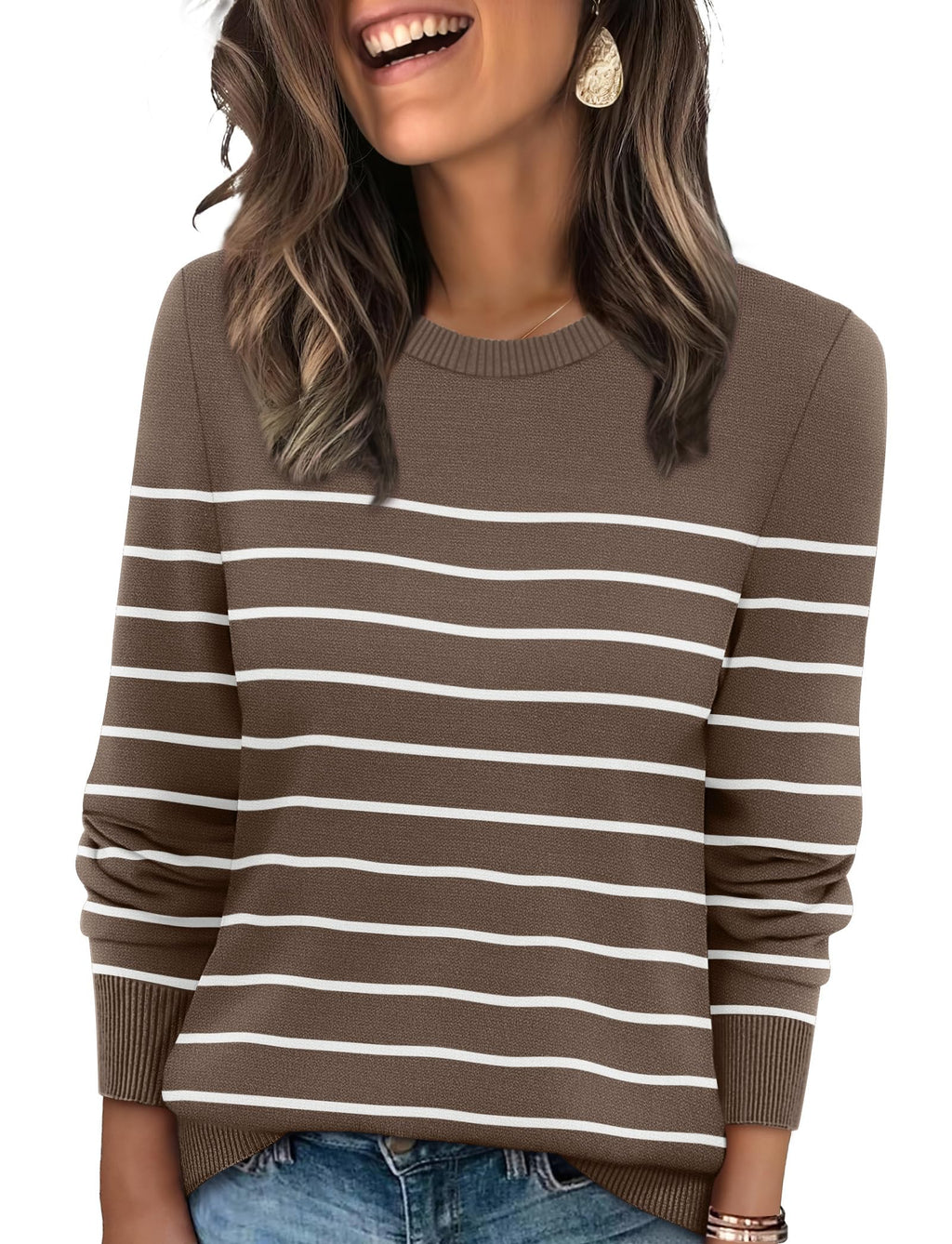 Women's Lightweight Sweaters - Long Sleeve Crewneck Pullover Tops