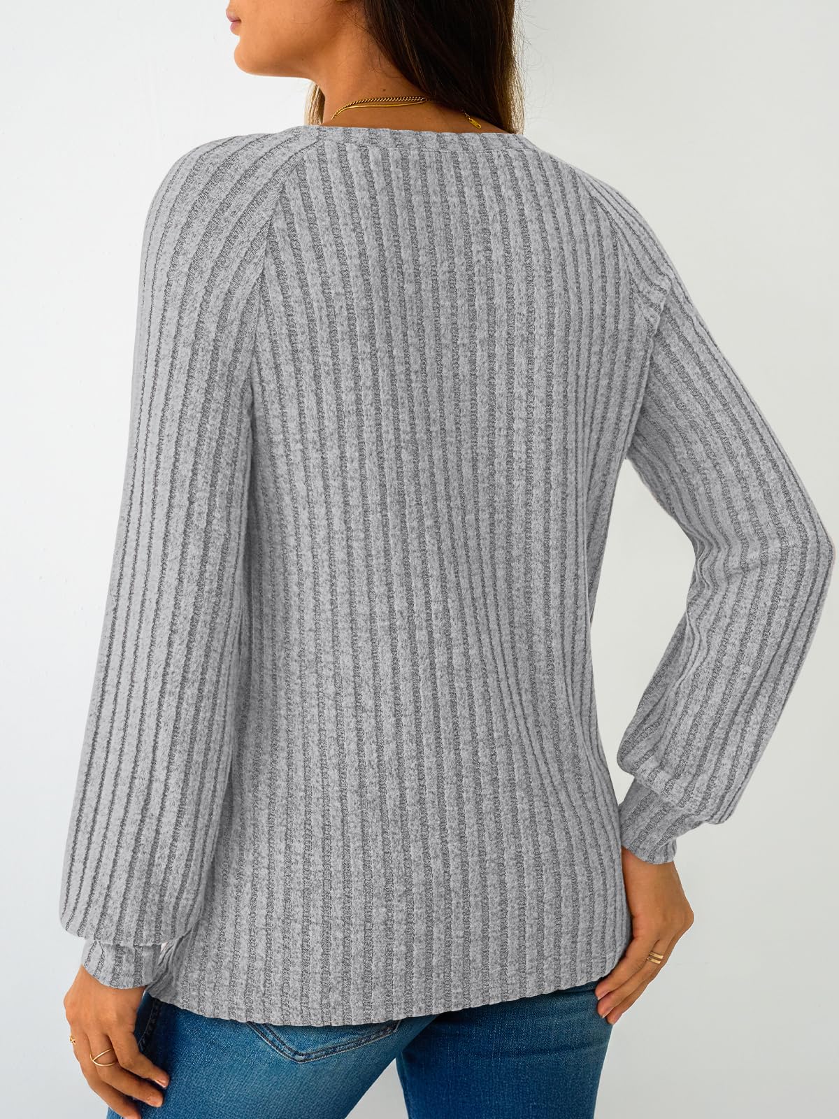 Women's Long Sleeve Tops - Fall Lightweight Sweaters with Shoulder Buttons