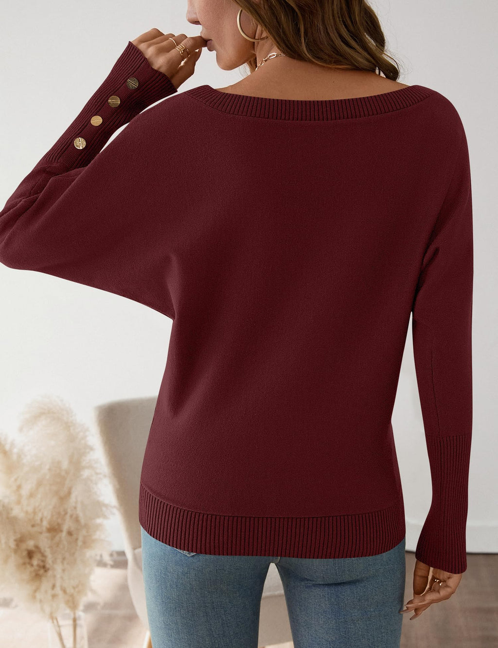 Women's Off The Shoulder Sweater - Oversized Knit Batwing Sleeve Pullover