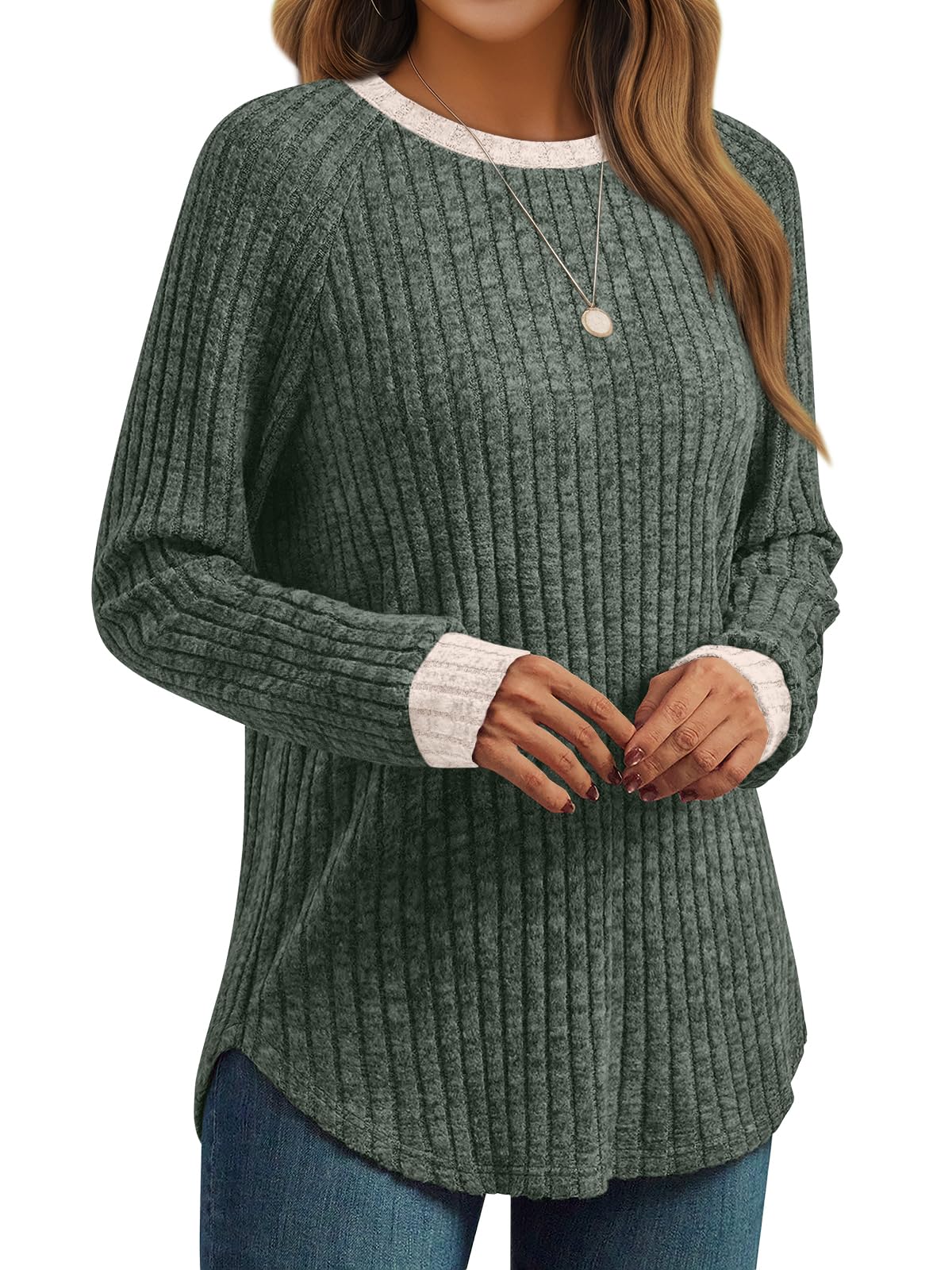 Women's Long Sleeve Tunic Tops - Dressy Casual Color Block Sweaters