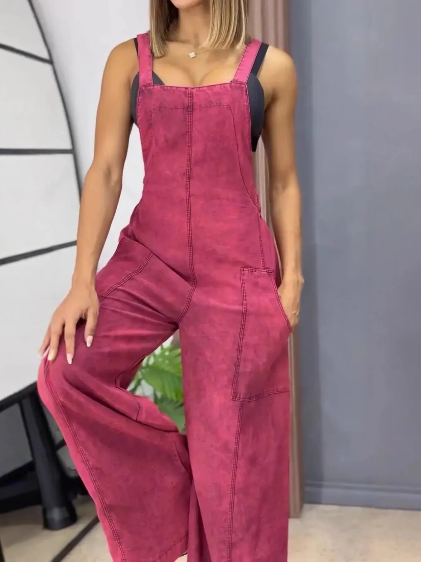 Full Size Wide Leg Washed Denim Overalls Plus Size
