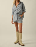 Promesa - Plaid Textured Seersucker Oversize Button-up Pocket Shirt