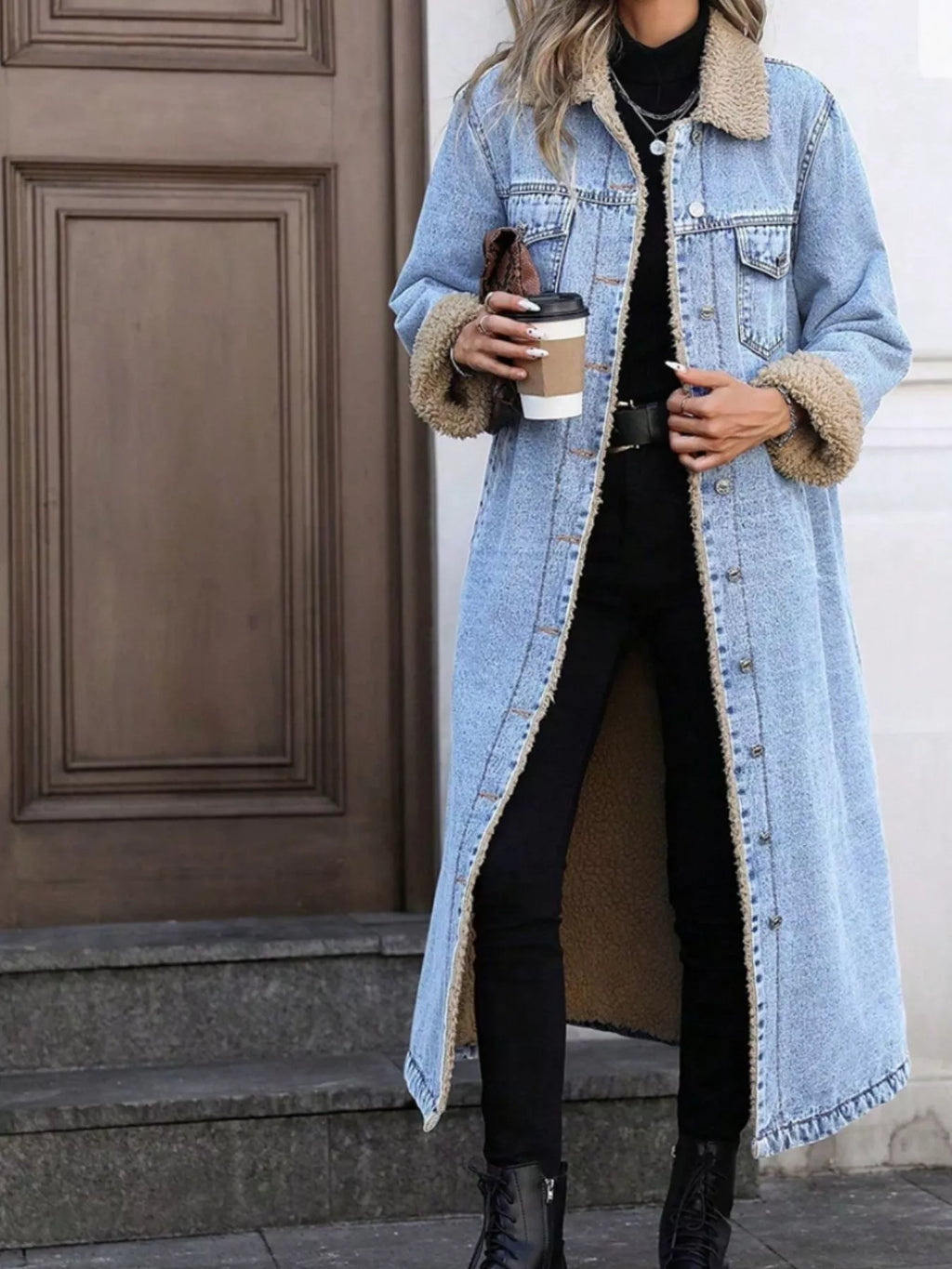 Sherpa Lined Longline Denim Jacket